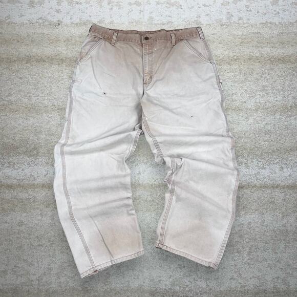 Vintage Carhartt Carpenter Pants Light Tan Canvas Baggy Dungarees Painters 90s - Picture 2 of 4